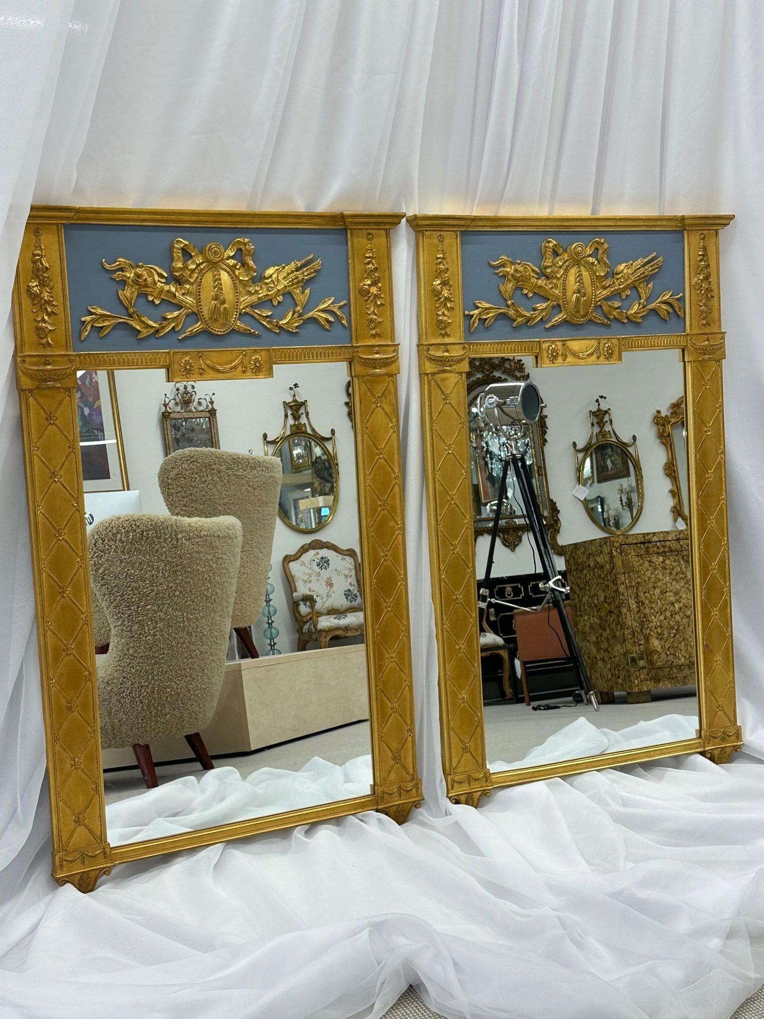 Pair of Neoclassical Style Wall, Console Mirrors, Painted and Partial-Gilt 5