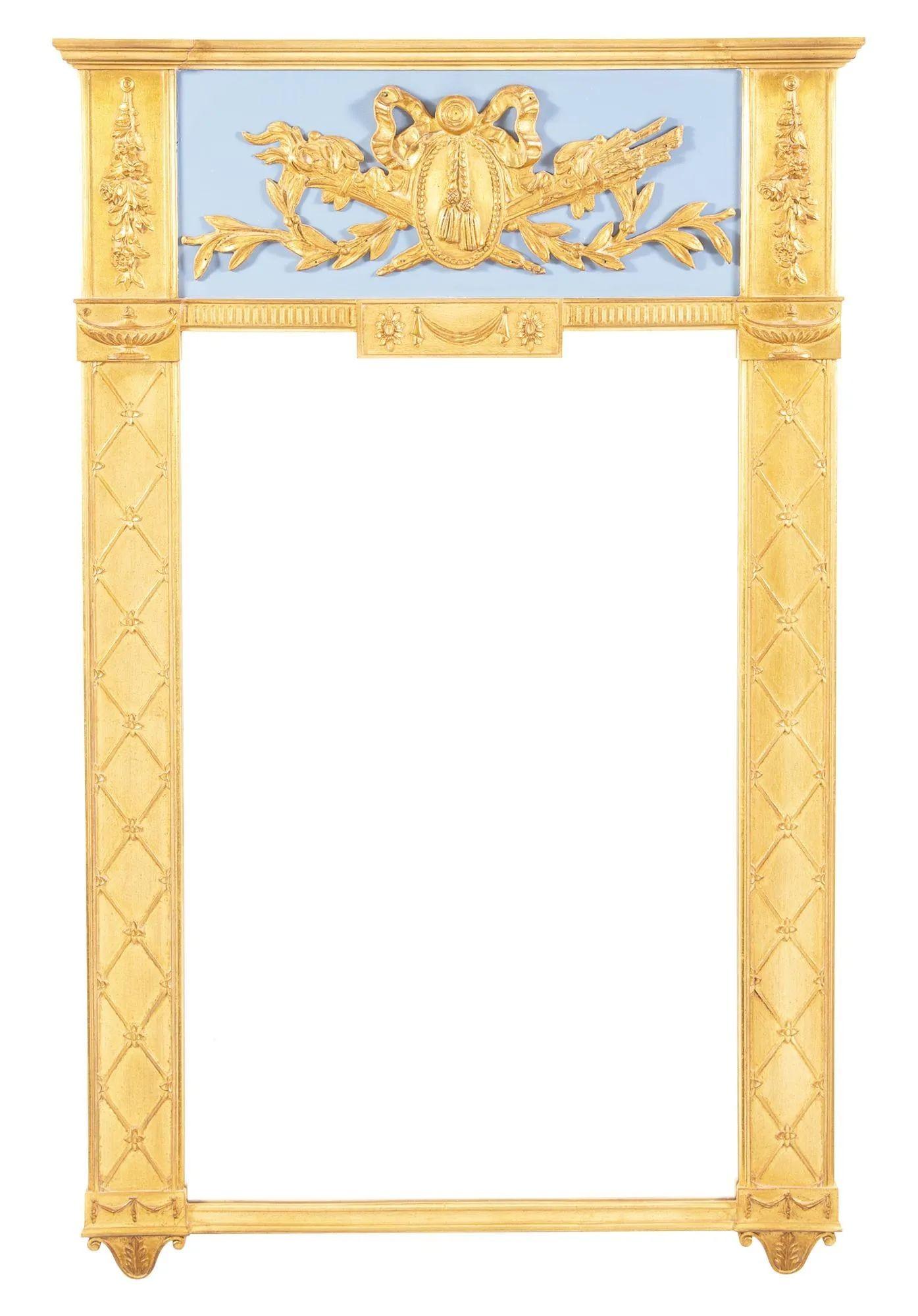 Hollywood Regency Pair of Neoclassical Style Wall, Console Mirrors, Painted and Partial-Gilt