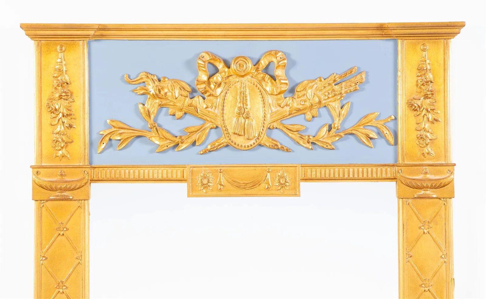 American Pair of Neoclassical Style Wall, Console Mirrors, Painted and Partial-Gilt