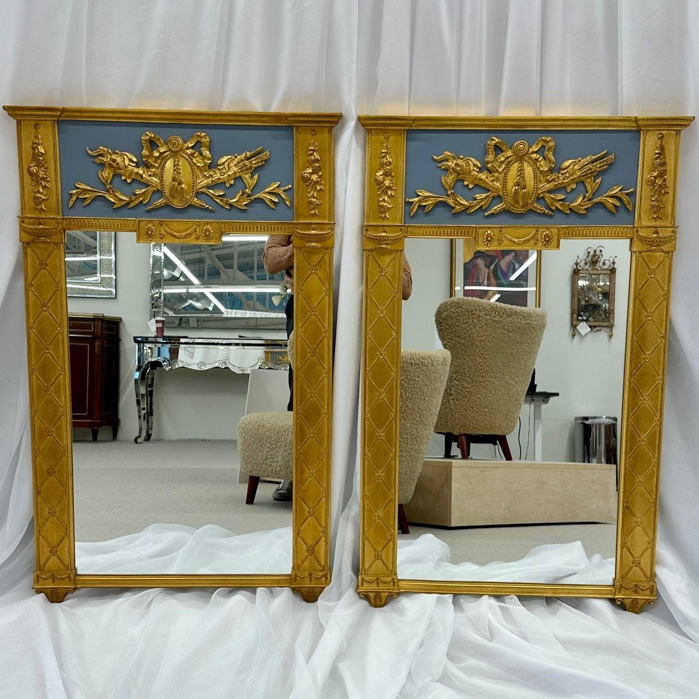 20th Century Pair of Neoclassical Style Wall, Console Mirrors, Painted and Partial-Gilt