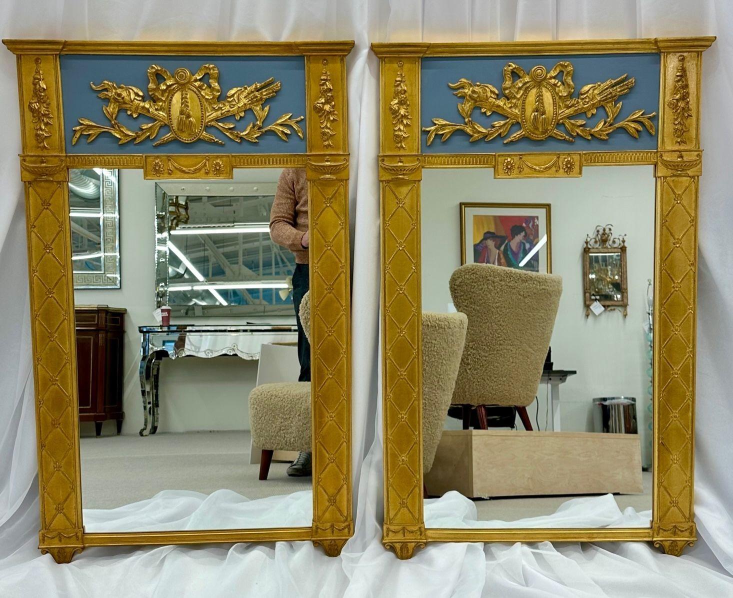 Pair of Neoclassical Style Wall, Console Mirrors, Painted and Partial-Gilt 2