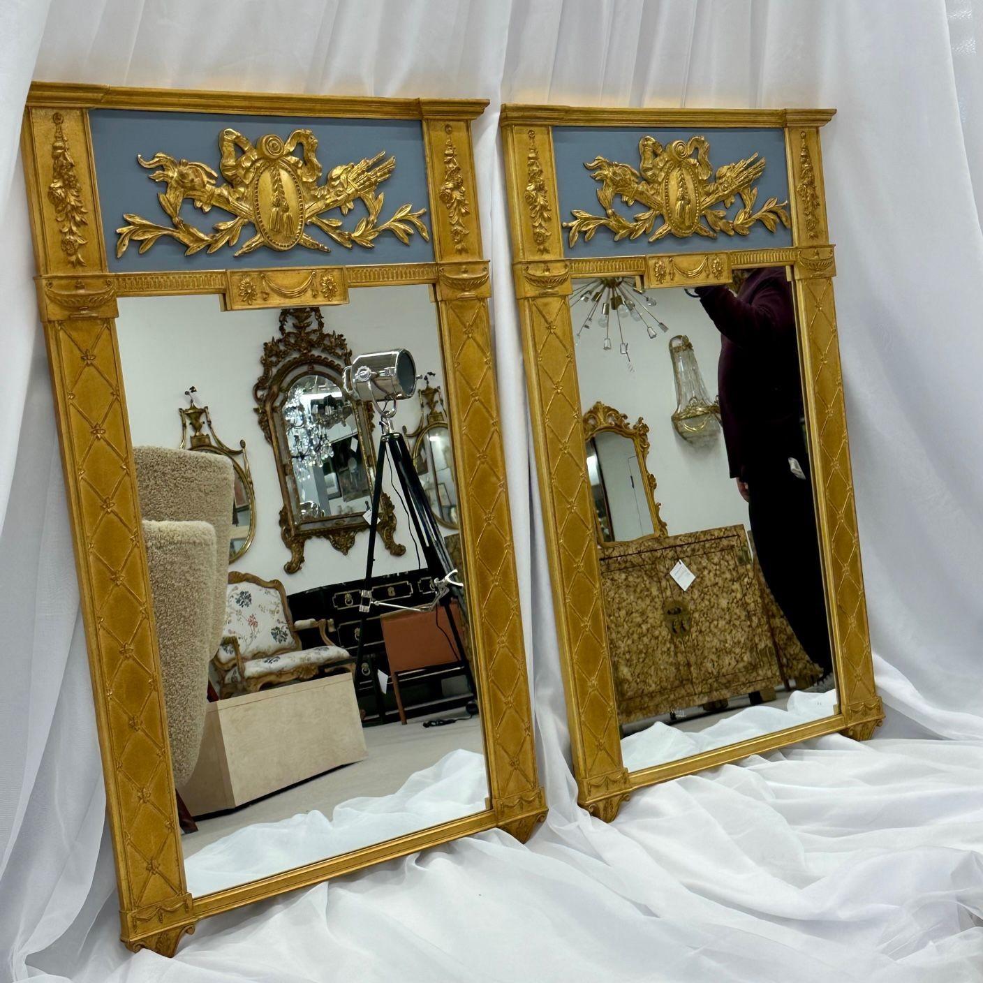 Pair of Neoclassical Style Wall, Console Mirrors, Painted and Partial-Gilt 3