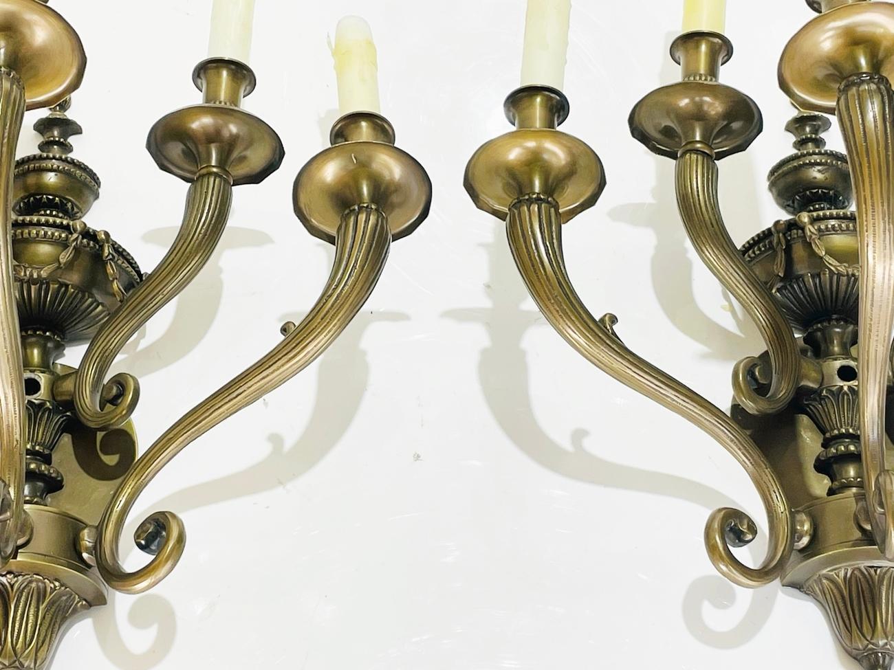 Pair of Neoclassical Style Wall Sconces in Solid Bronze For Sale 6