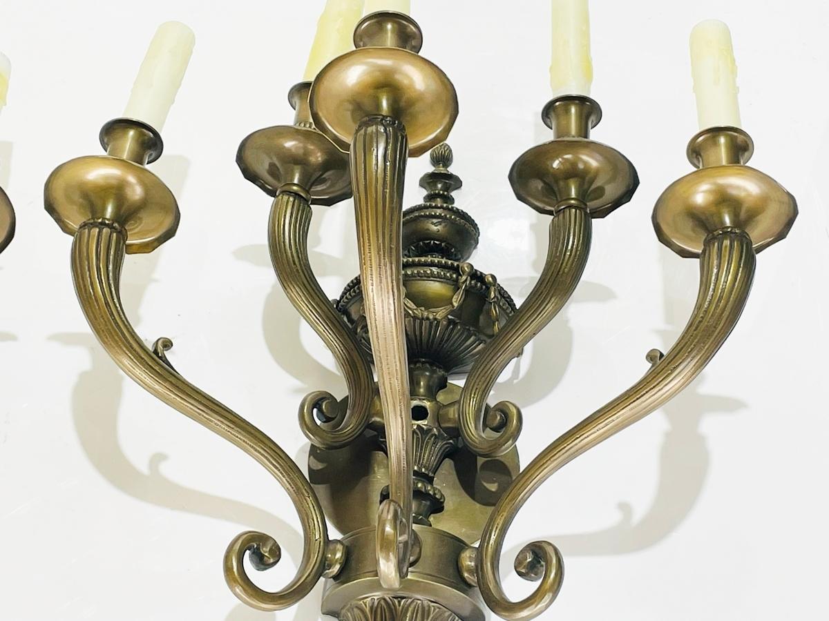 Pair of Neoclassical Style Wall Sconces in Solid Bronze For Sale 7