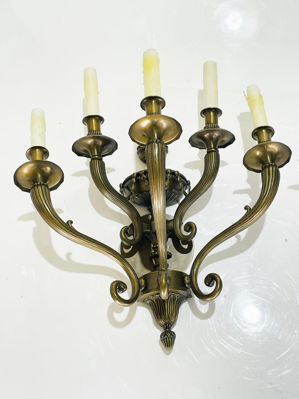 Spanish Pair of Neoclassical Style Wall Sconces in Solid Bronze For Sale