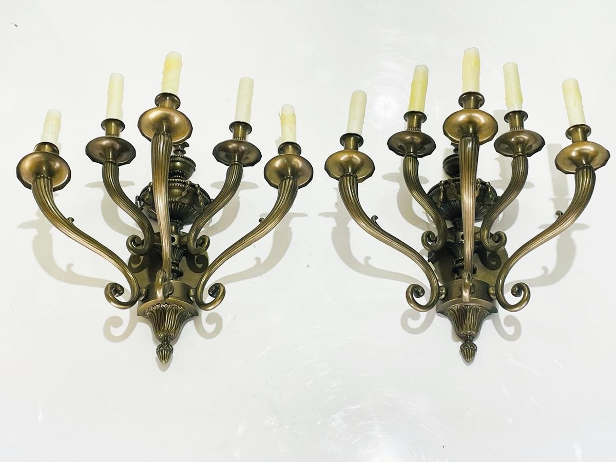 Contemporary Pair of Neoclassical Style Wall Sconces in Solid Bronze For Sale