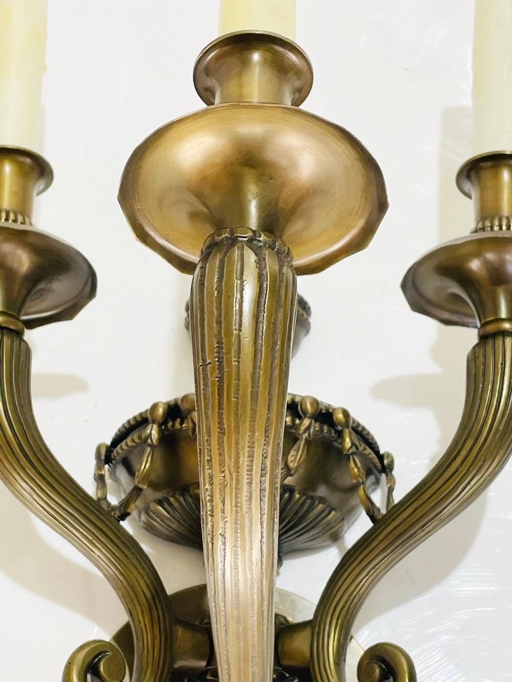Pair of Neoclassical Style Wall Sconces in Solid Bronze For Sale 3