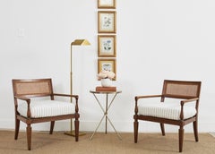 Pair of Neoclassical Style Walnut Cane Lounge Chairs by Baker