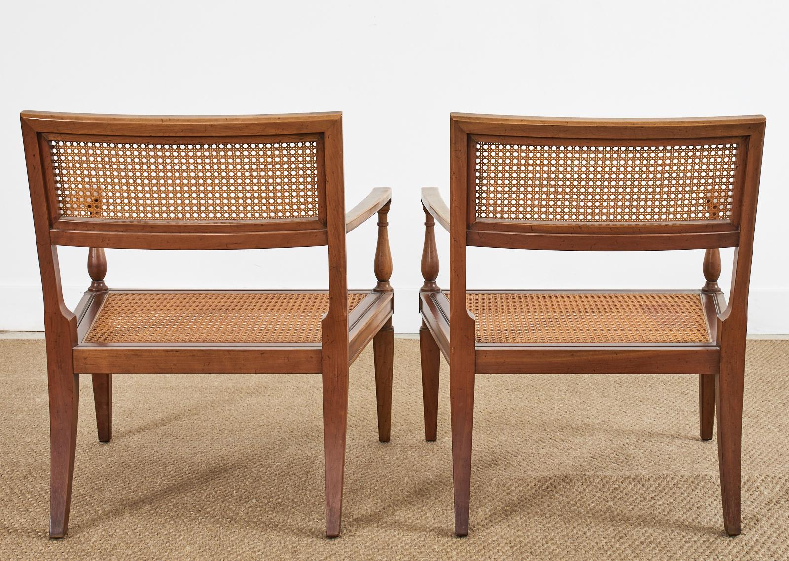 Pair of Neoclassical Style Walnut Cane Lounge Chairs by Baker 13