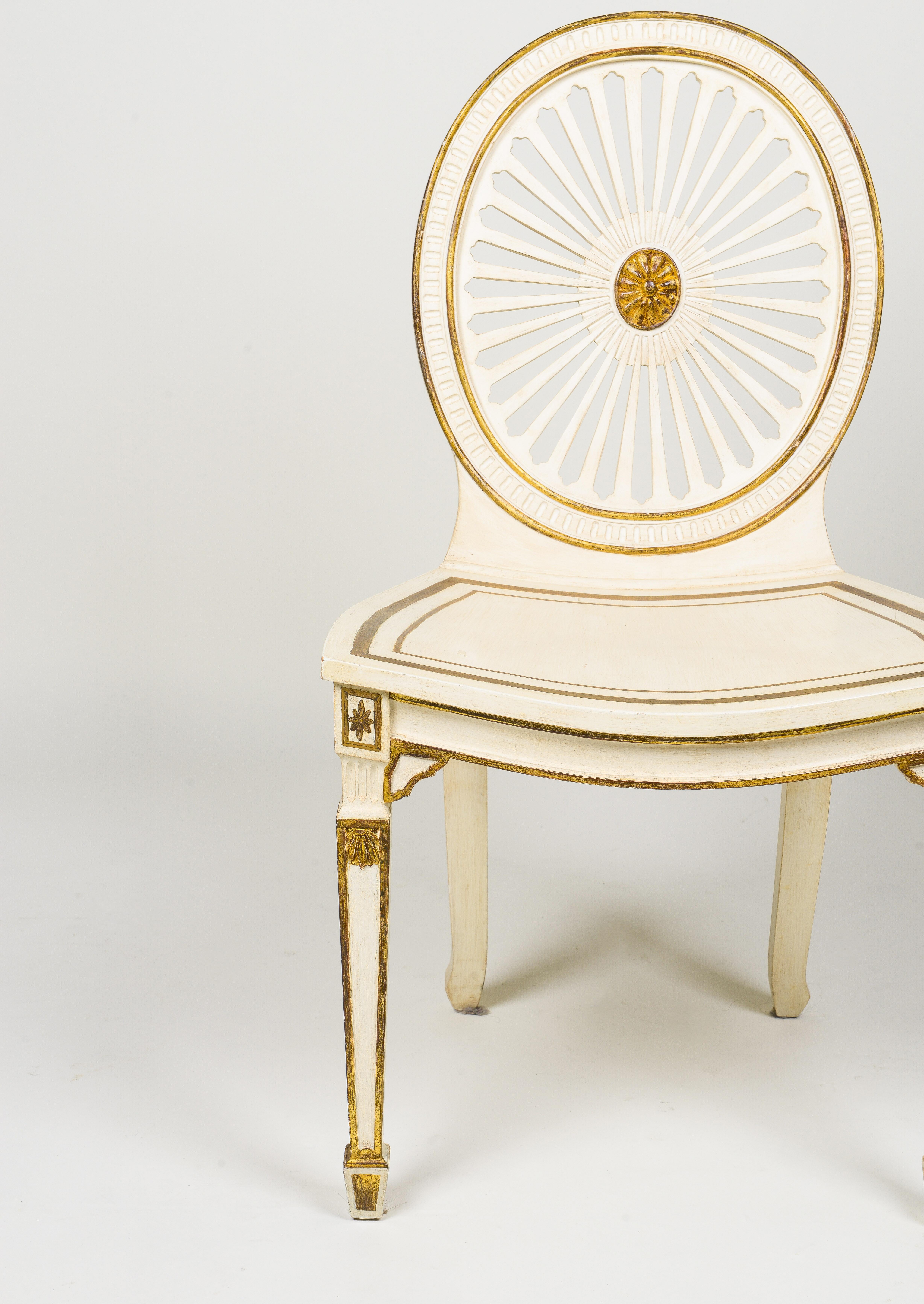 Pair of Neoclassical Style White and Polychrome Hall Chairs For Sale 1