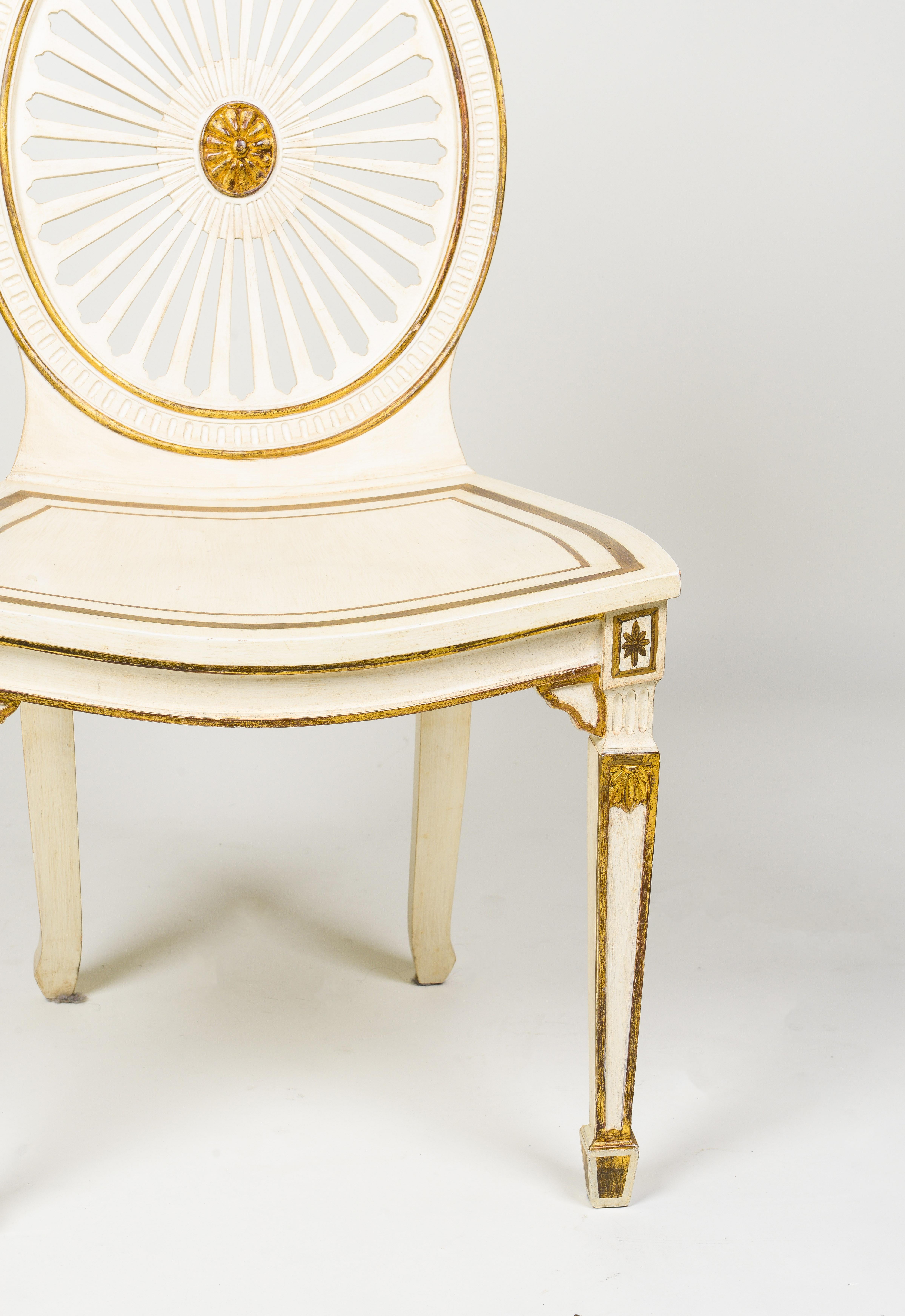 Pair of Neoclassical Style White and Polychrome Hall Chairs For Sale 2
