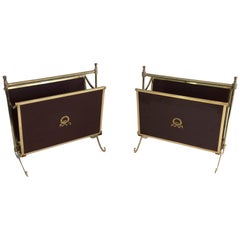 Pair of Neoclassical Style Wood and Brass Magazine Racks Attrib to Maison Jansen