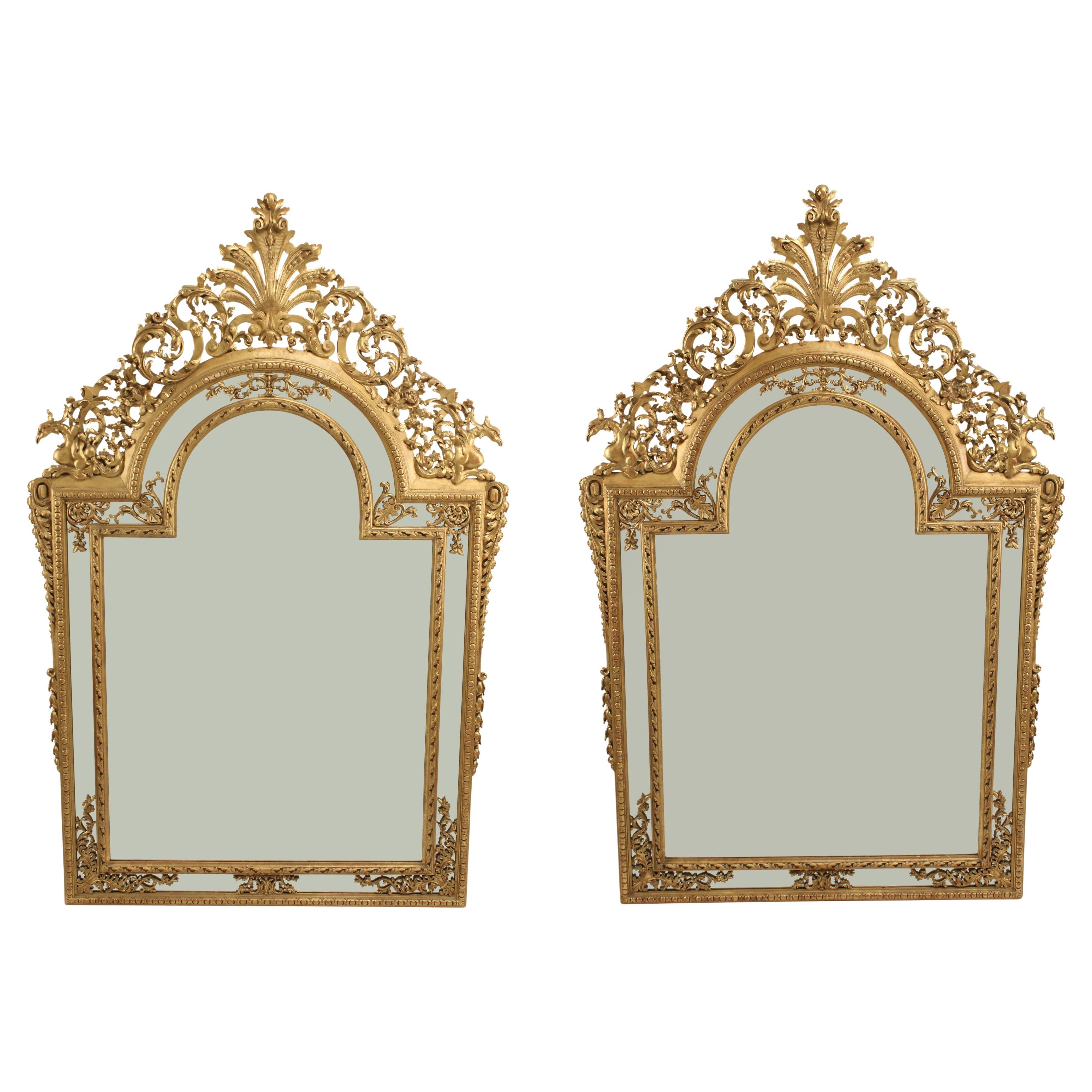 Pair of Neoclassical Style Wood Carved and Gilded Mirrors, 20th Century French