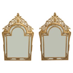 Antique Pair of Neoclassical Style Wood Carved and Gilded Mirrors, 20th Century French