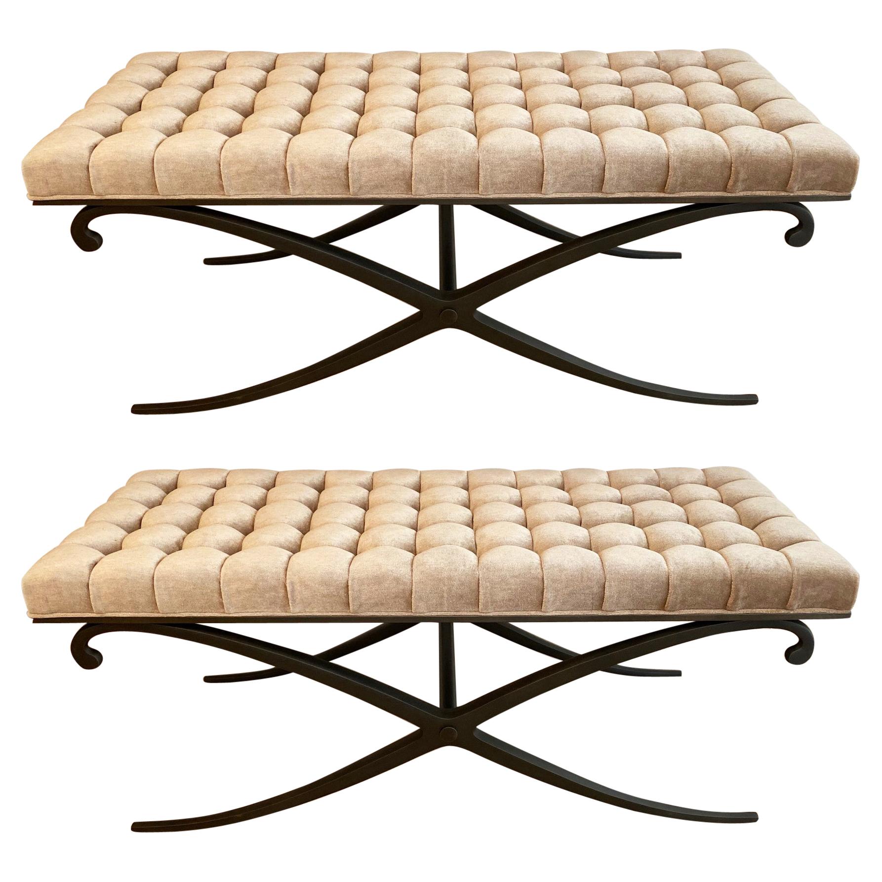 Pair of Neoclassical Style X-Base Form Benches, USA, 1970