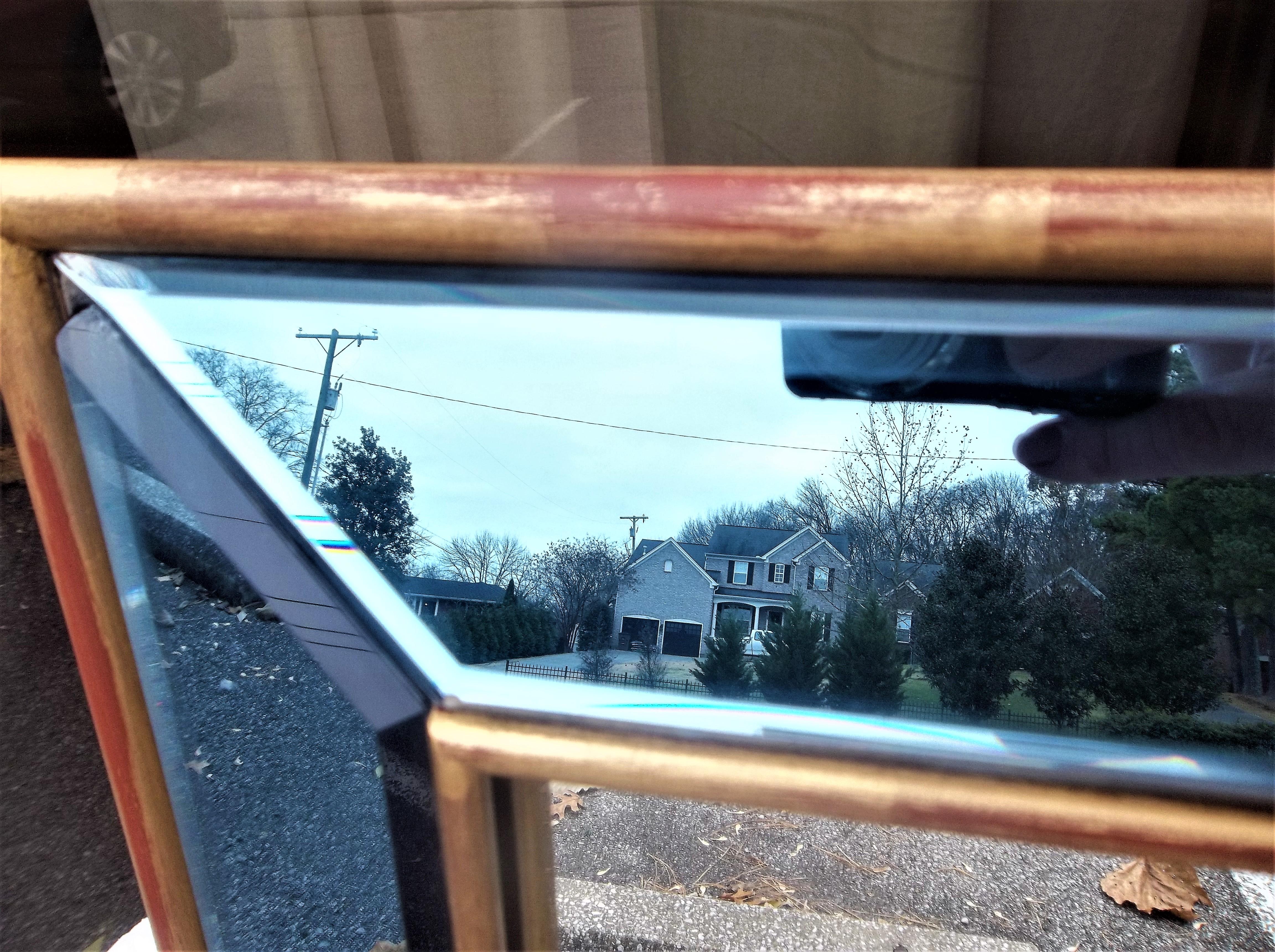 Glass Pair of Neoclassical Styled Mirrors with Beveled Blue Mirror Surround Panes