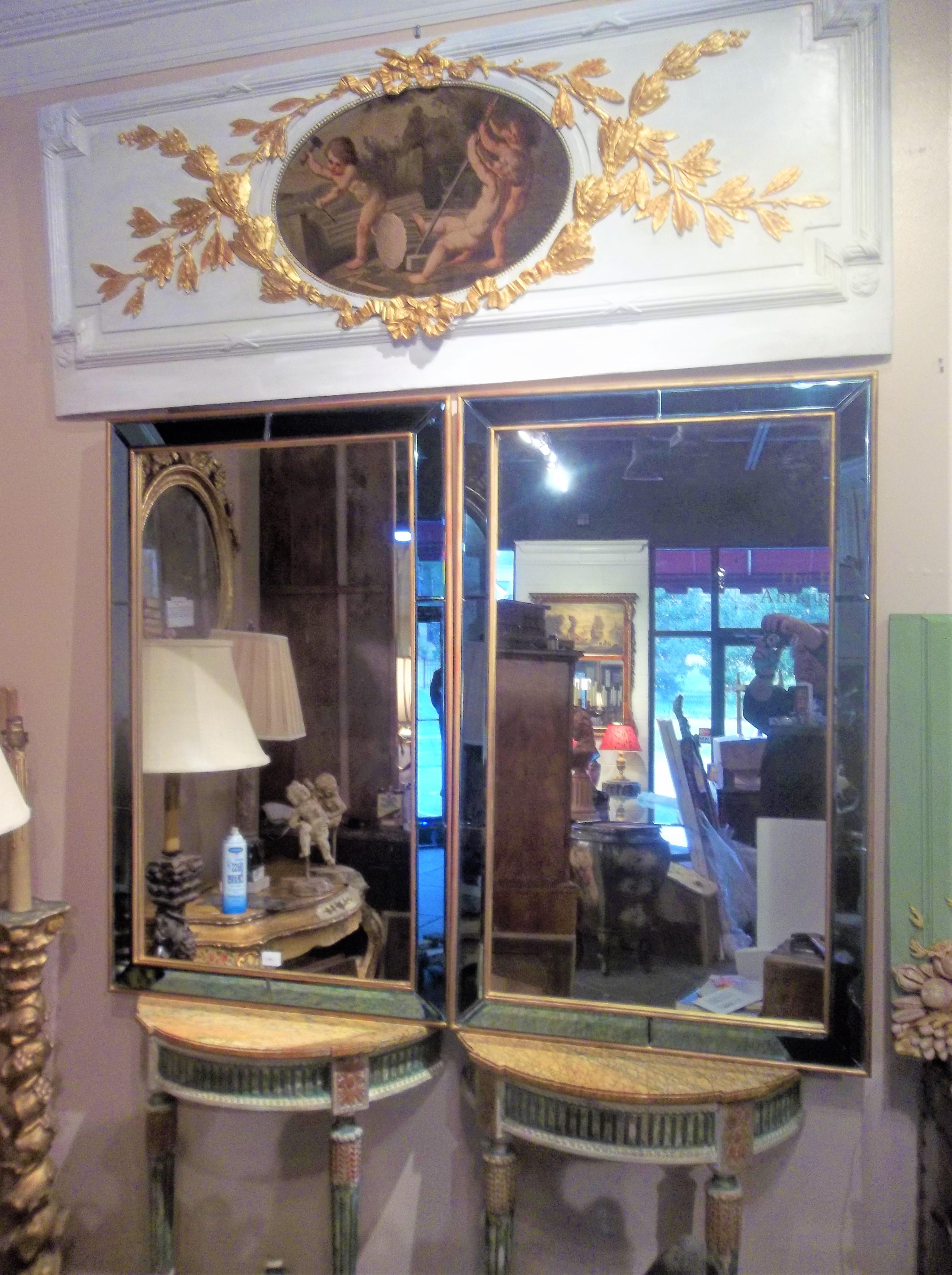 Pair of Neoclassical Styled Mirrors with Beveled Blue Mirror Surround Panes 3