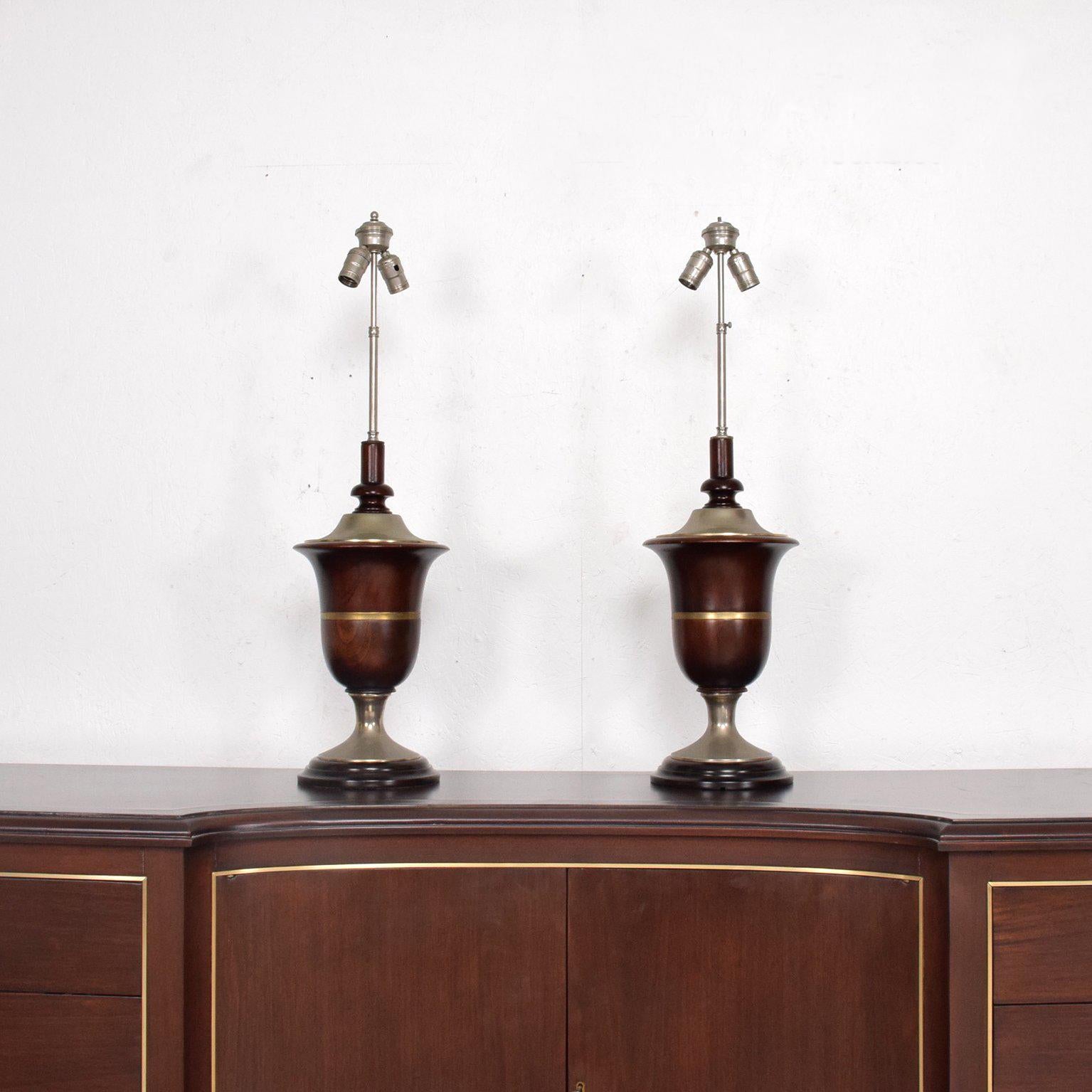 Pair of Neoclassical Table Lamps in Mahogany & Nickel-Plated, Mexican Modernist 6