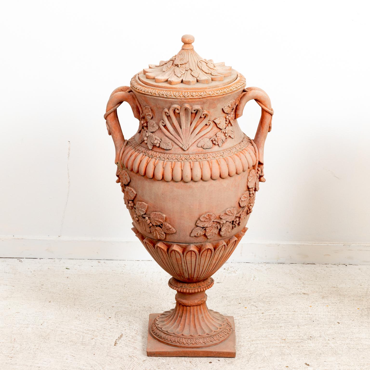 Pair of Neoclassical Terracotta Urns with Lids 7