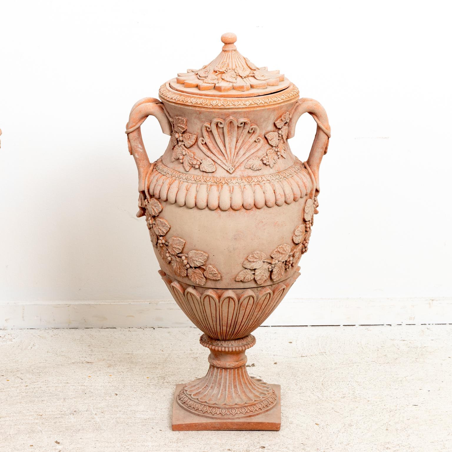 Pair of Neoclassical Terracotta Urns with Lids 8