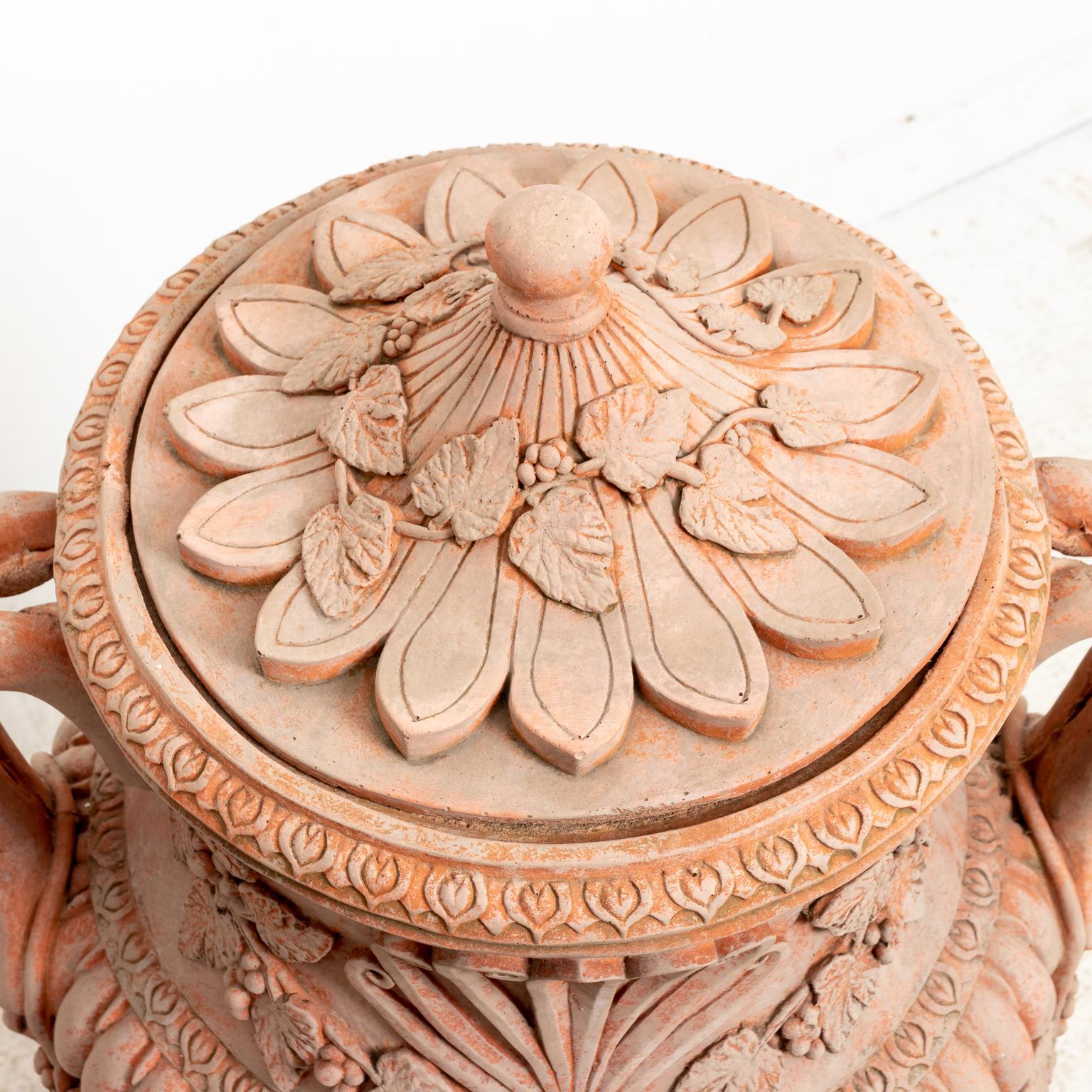 20th Century Pair of Neoclassical Terracotta Urns with Lids