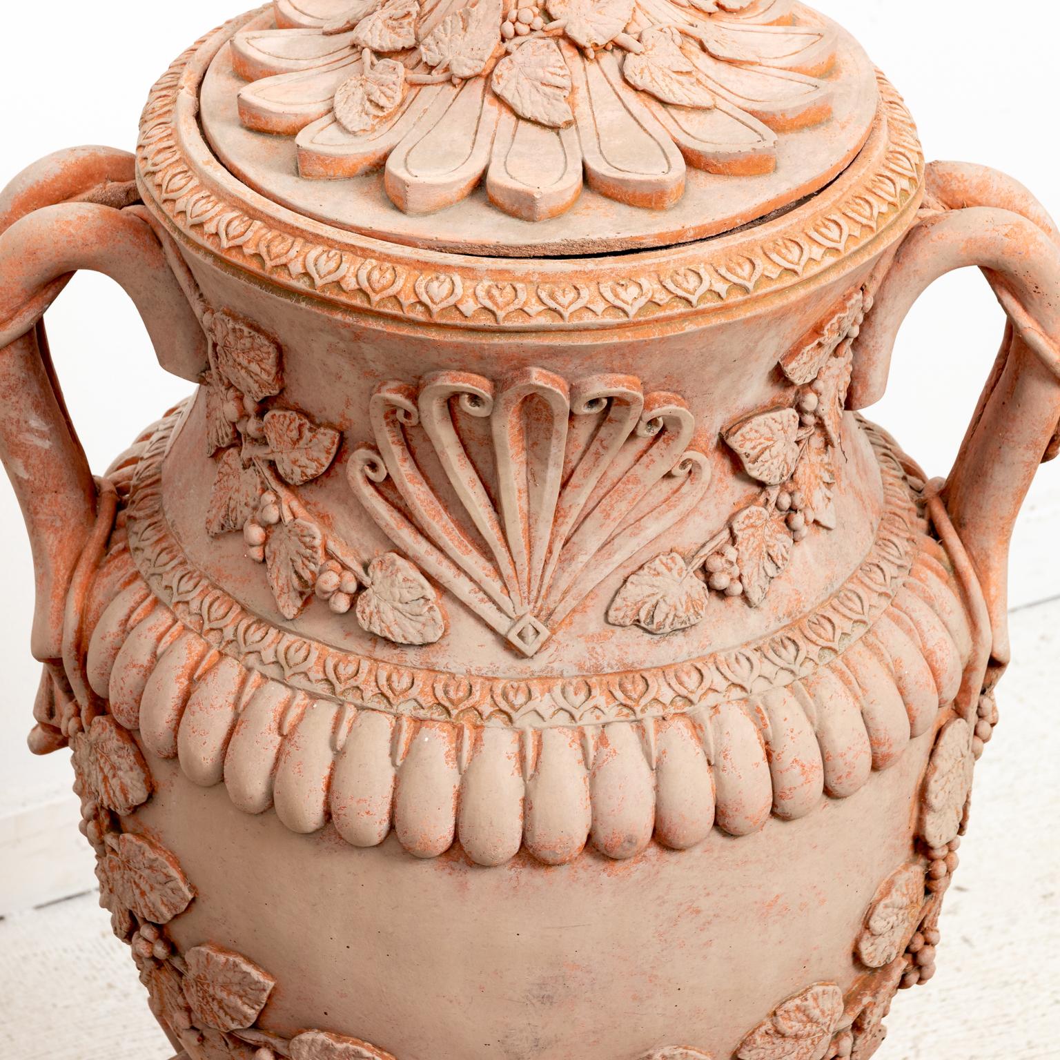 Pair of Neoclassical Terracotta Urns with Lids 1