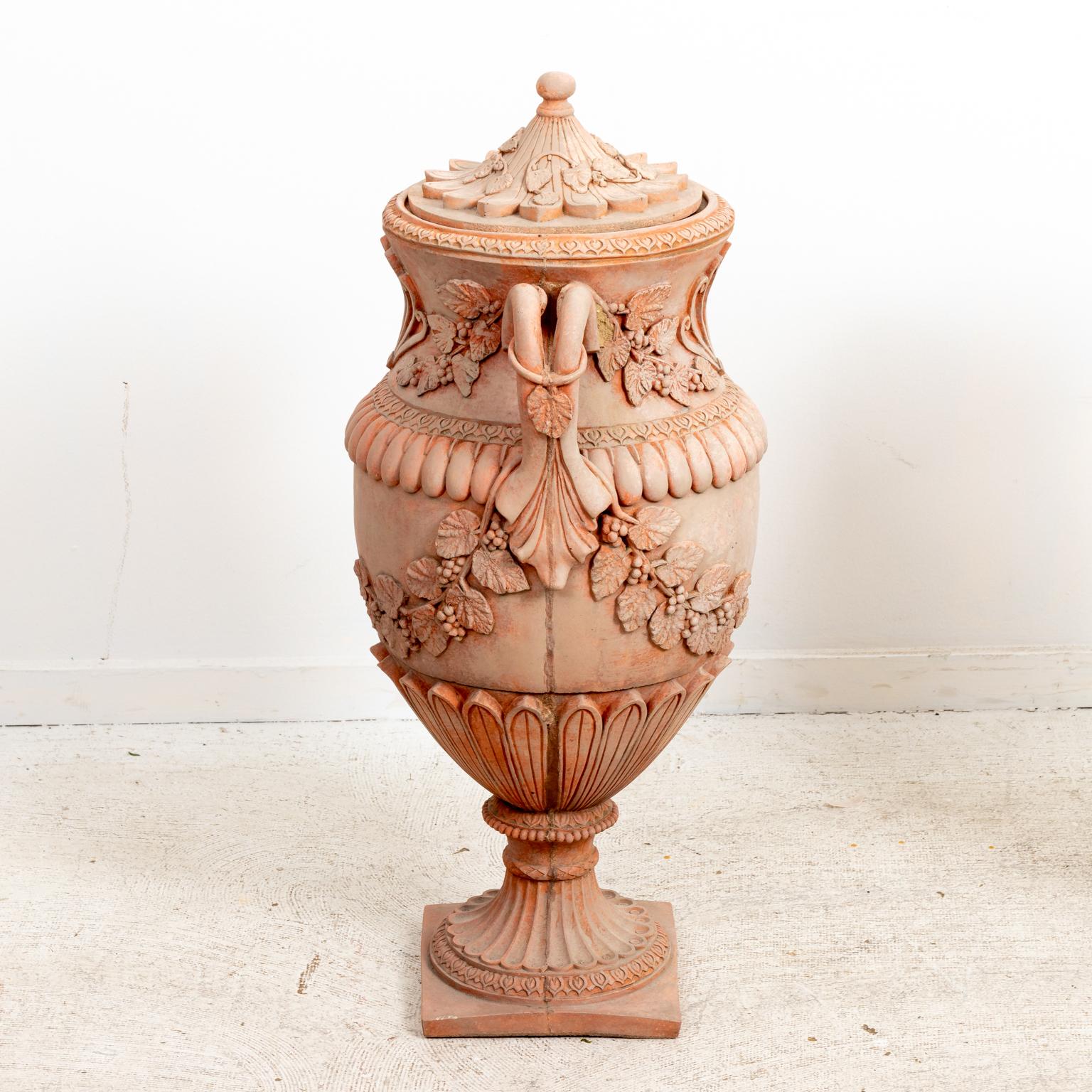 Pair of Neoclassical Terracotta Urns with Lids 4