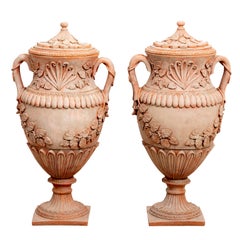 Pair of Neoclassical Terracotta Urns with Lids