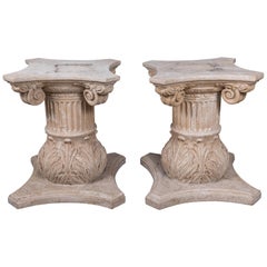 Pair of Neoclassical Travertine Table Bases