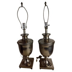 Pair of Neoclassical Urn Form Stainless Table Lamps