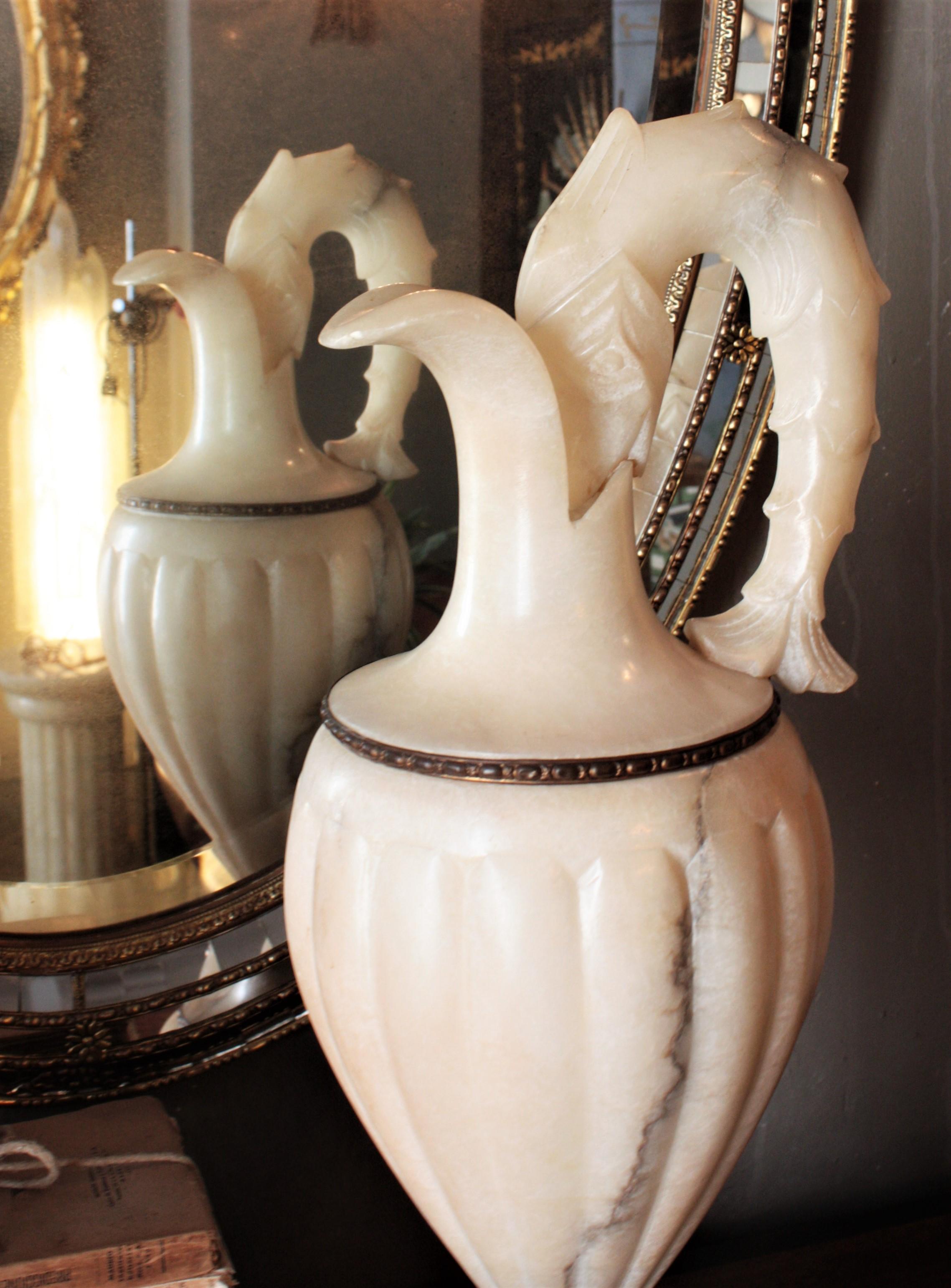 Pair of Albaster Urn Jar Table Lamps, Spain, 1940s For Sale 9