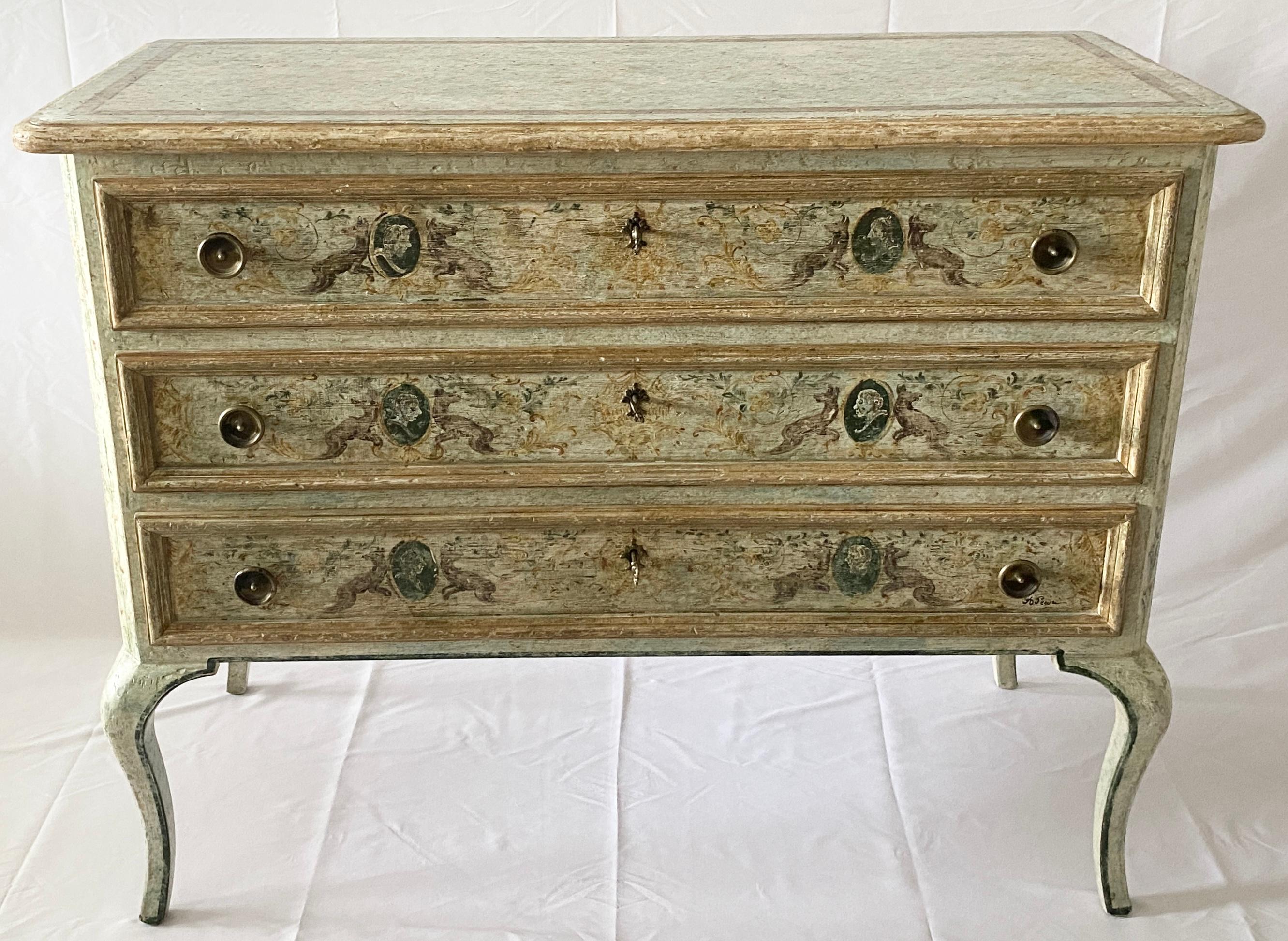 Pair Italian Neoclassical Style Commodes Venetian Hand-Painted Chest of Drawers  For Sale 4