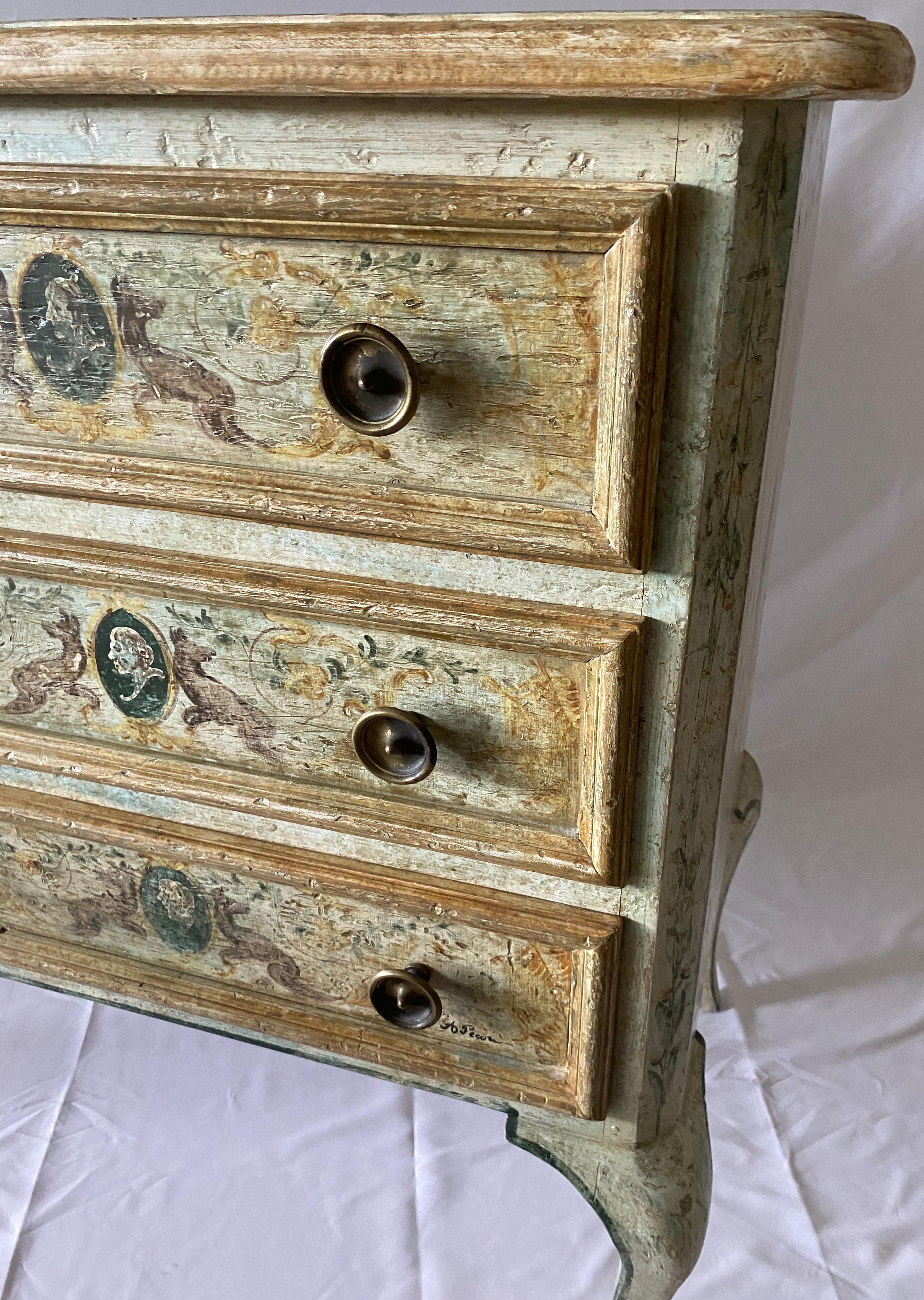 20th Century Pair Italian Neoclassical Style Commodes Venetian Hand-Painted Chest of Drawers  For Sale