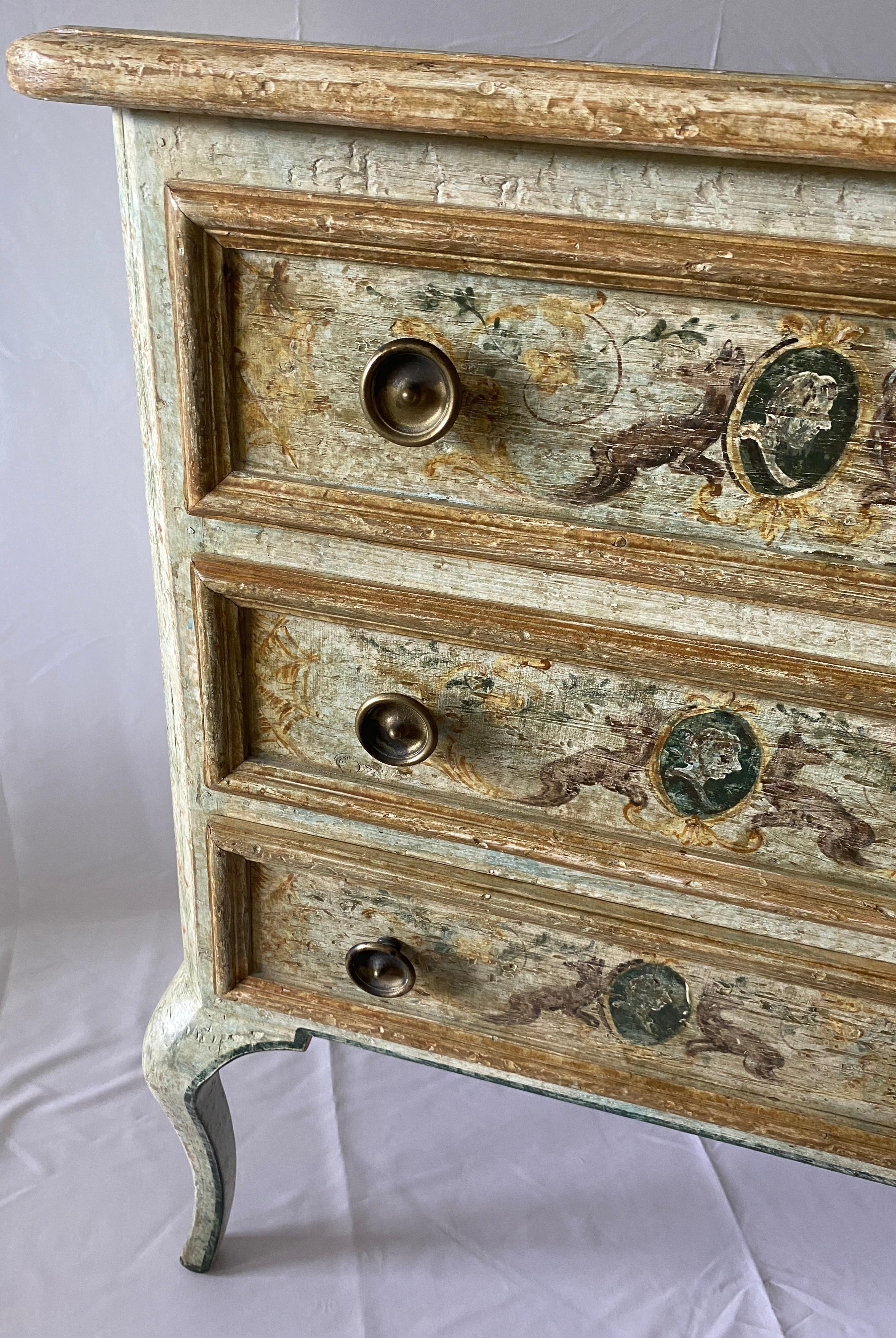 Pair Italian Neoclassical Style Commodes Venetian Hand-Painted Chest of Drawers  For Sale 1