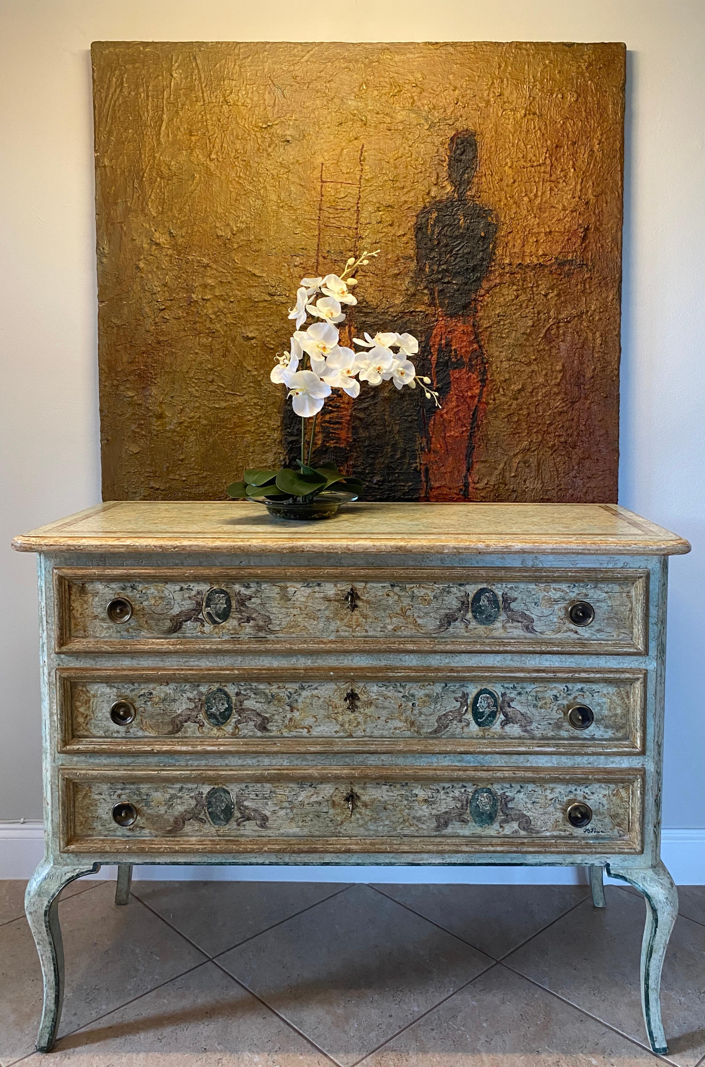 Pair Italian Neoclassical Style Commodes Venetian Hand-Painted Chest of Drawers  For Sale 2