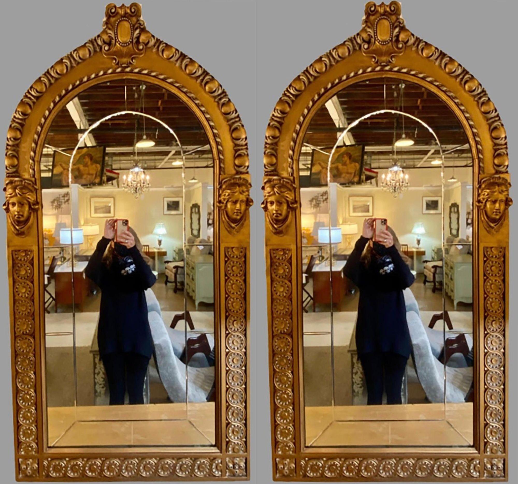 Italian Pair of Neoclassical Wall or Console Mirrors, Giltwood Carved For Sale