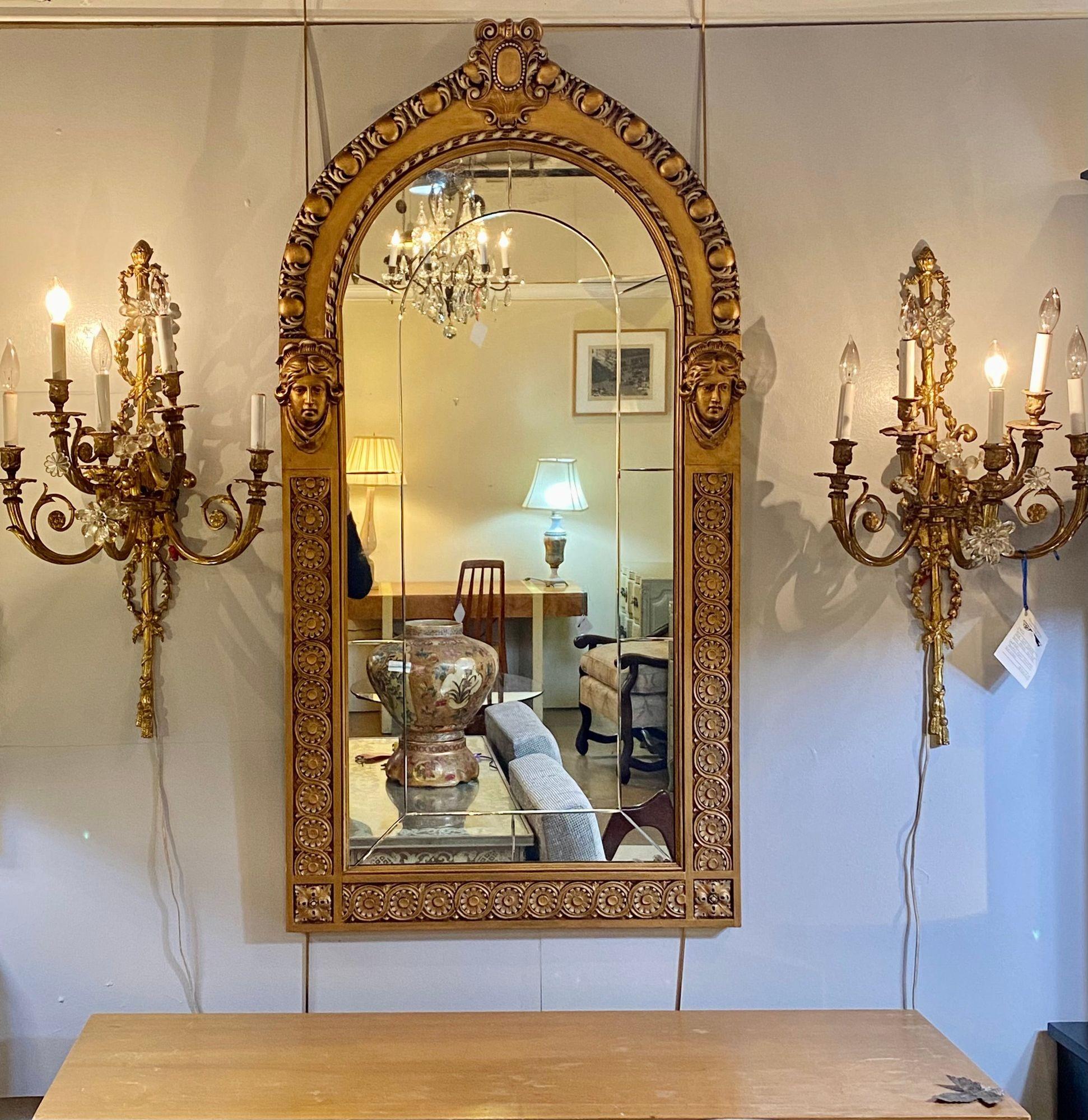 Pair of Neoclassical Wall or Console Mirrors, Giltwood Carved In Good Condition For Sale In Stamford, CT