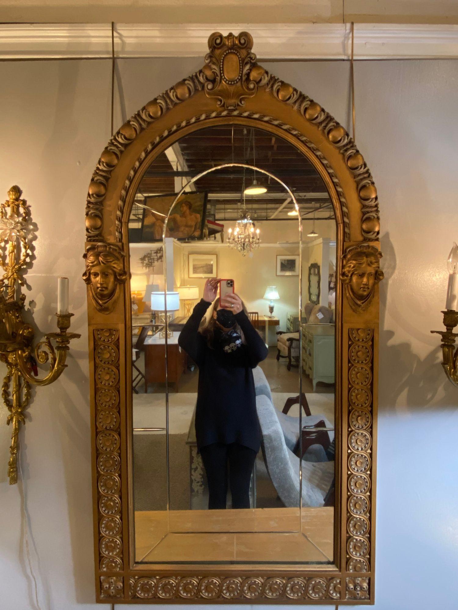 Wood Pair of Neoclassical Wall or Console Mirrors, Giltwood Carved For Sale