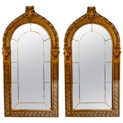 Retro Pair of Neoclassical Wall or Console Mirrors, Giltwood Carved