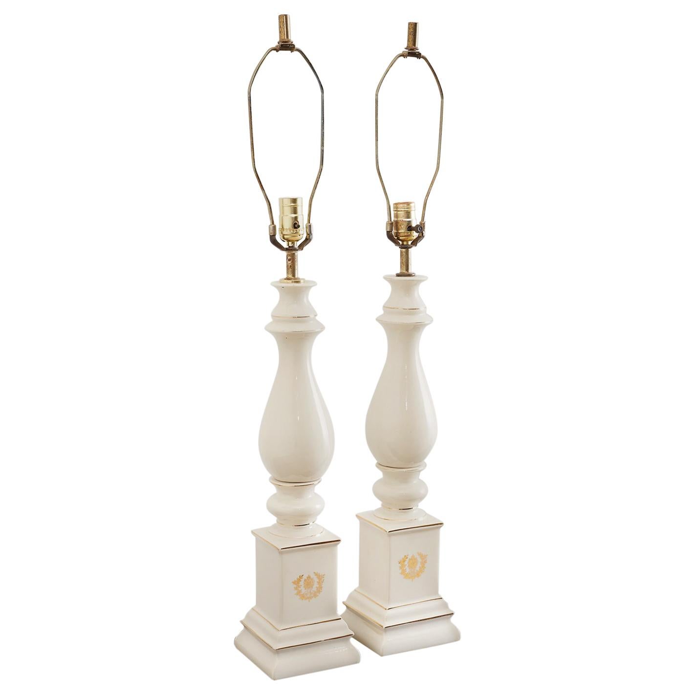 Pair of Neoclassical White Porcelain Baluster Lamps