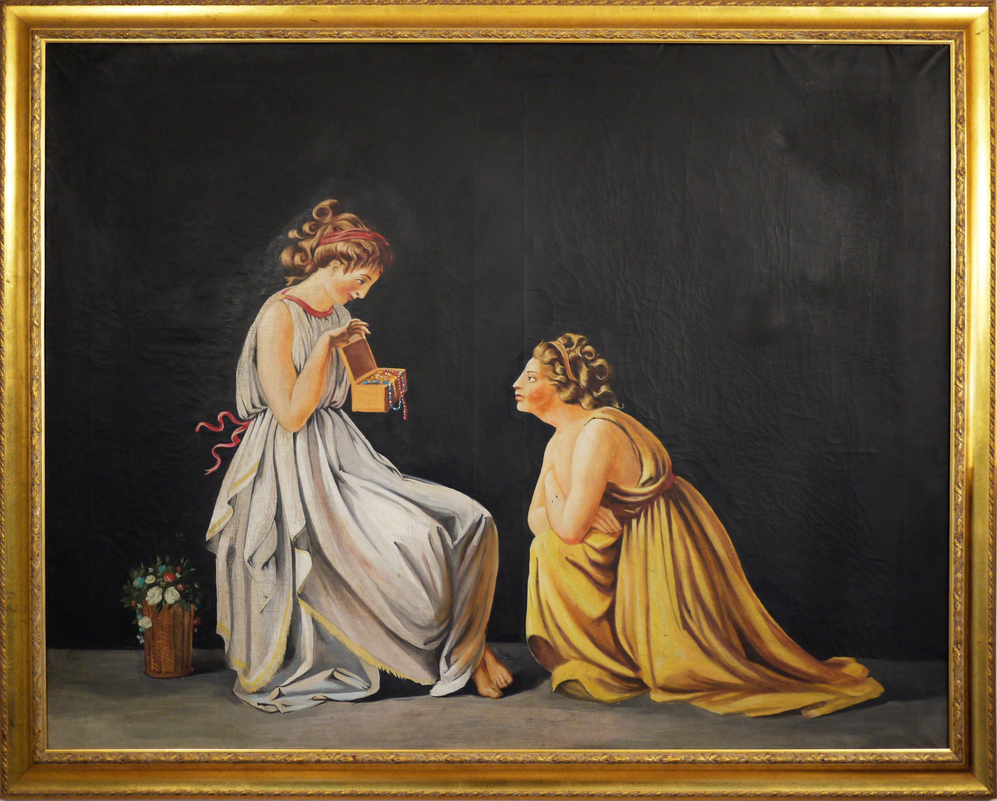 Neoclassical Revival Pair of Neoclassical Women Paintings, Italian Art, 19th Century