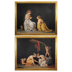 Pair of Neoclassical Women Paintings, Italian Art, 19th Century