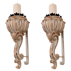 Pair of neoclassical wooden candle holders