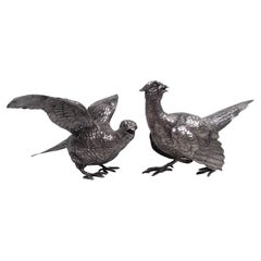 Pair of Neresheimer German Silver Gawking & Squawking Pheasants
