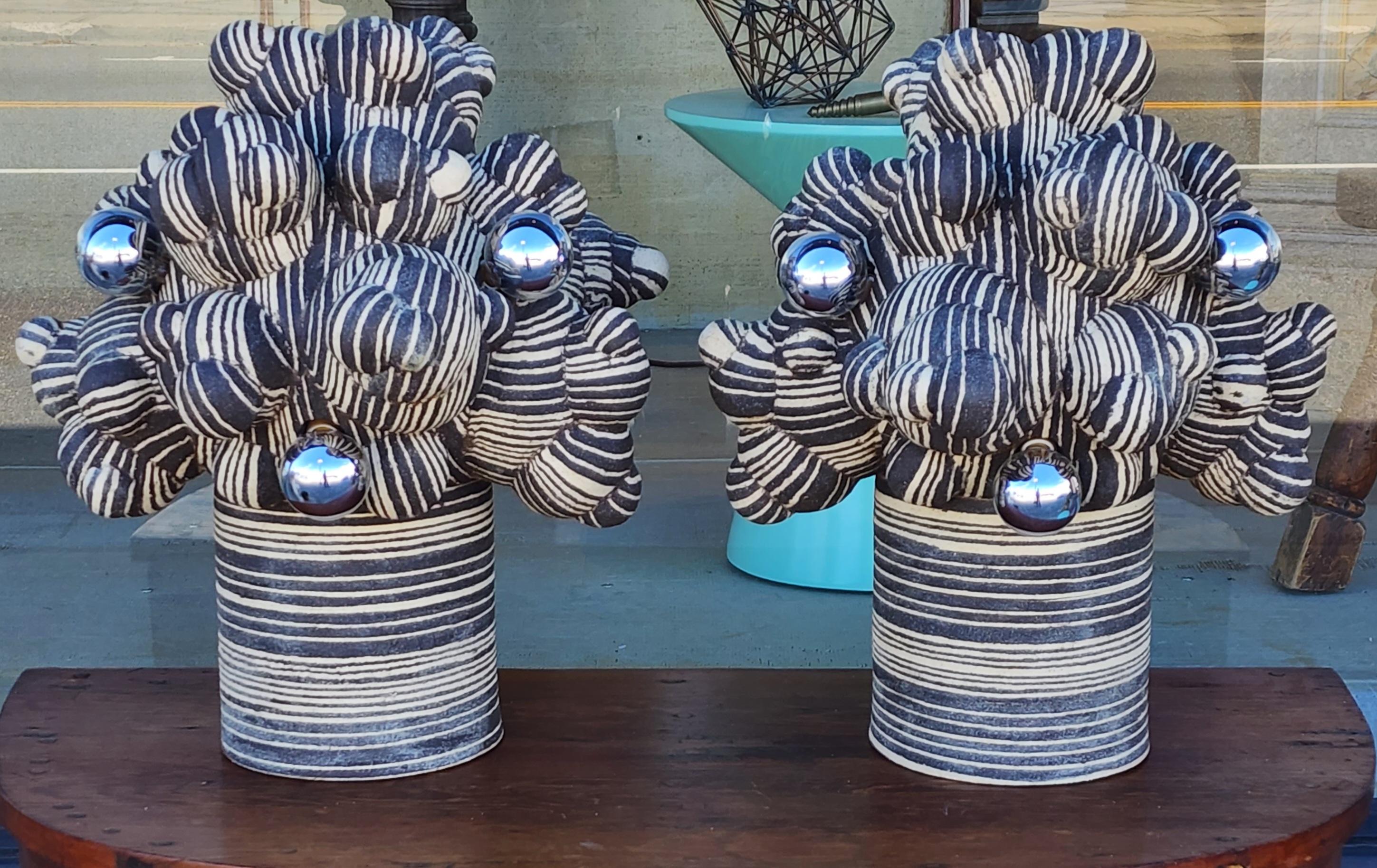 Stoneware Pair of Nerikomi Spore Lamps by Lewis Trimble For Sale