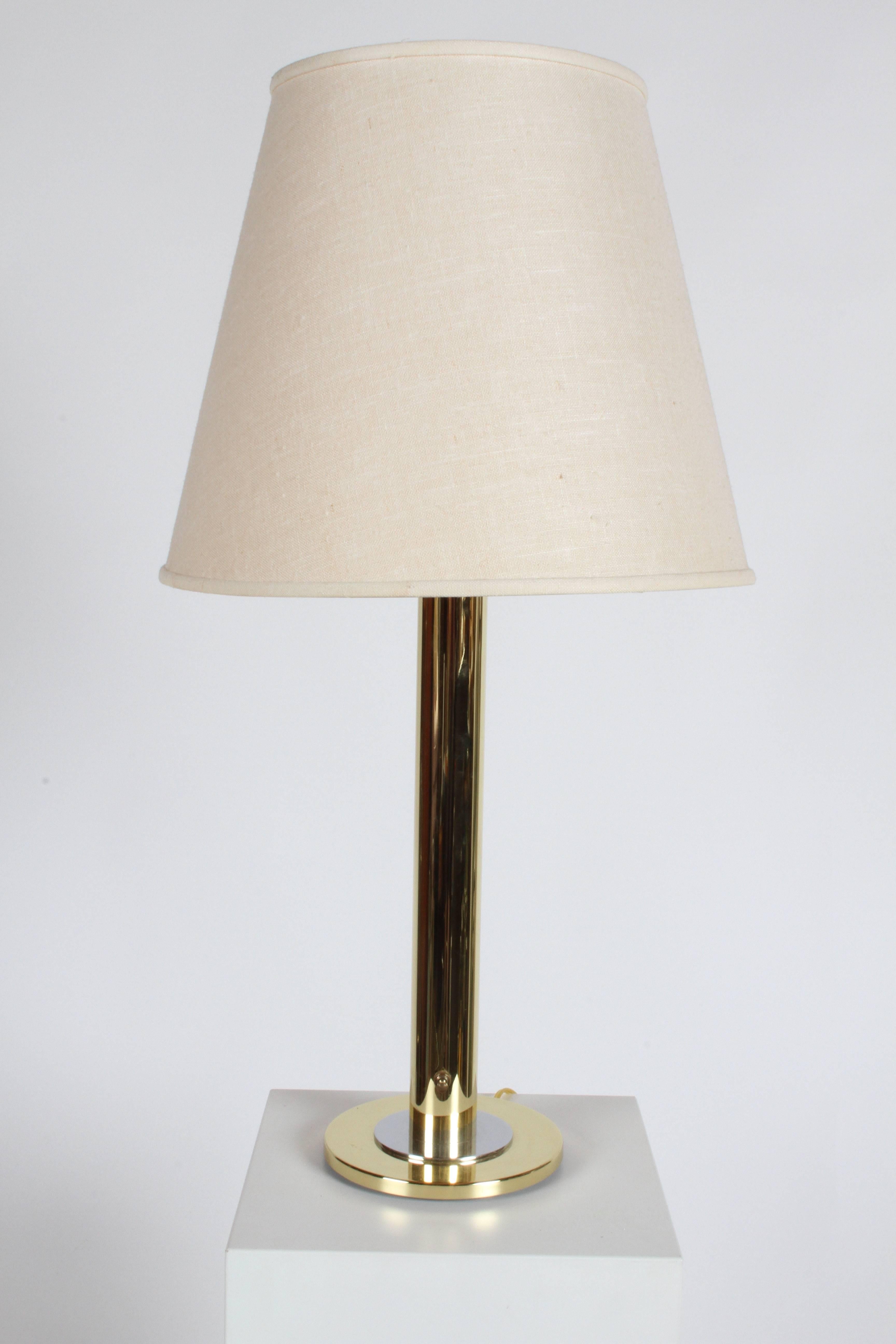 Pair of Nessen NT754 Polished Brass and Chrome Table Lamps In Good Condition For Sale In St. Louis, MO