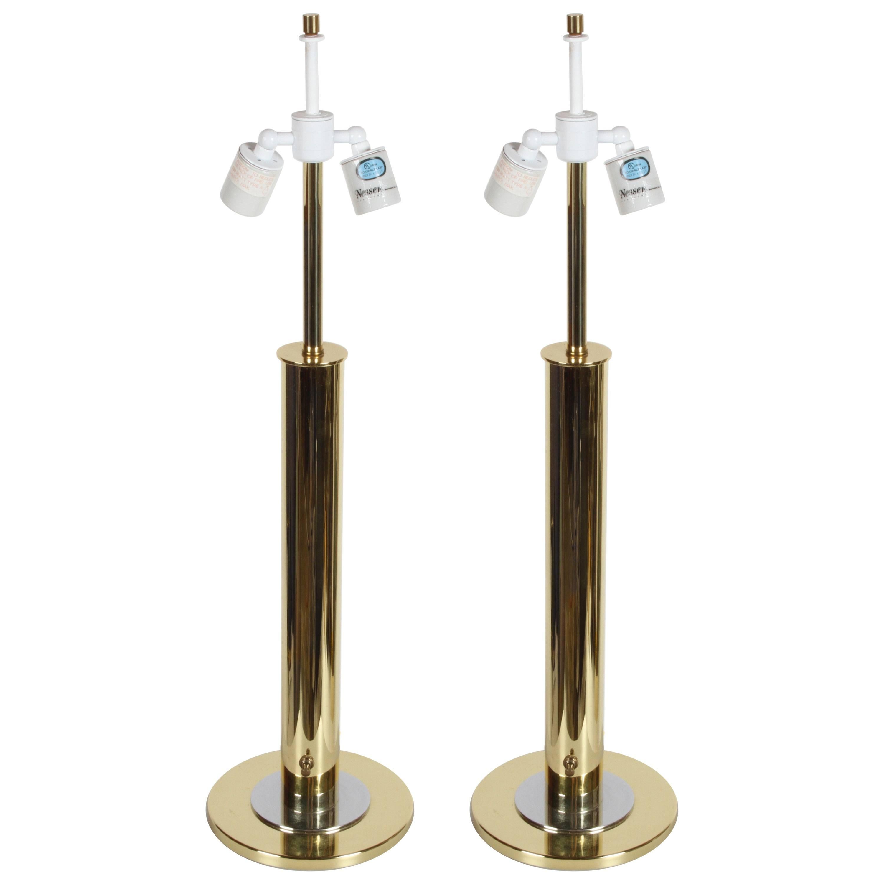 Pair of Nessen NT754 Polished Brass and Chrome Table Lamps