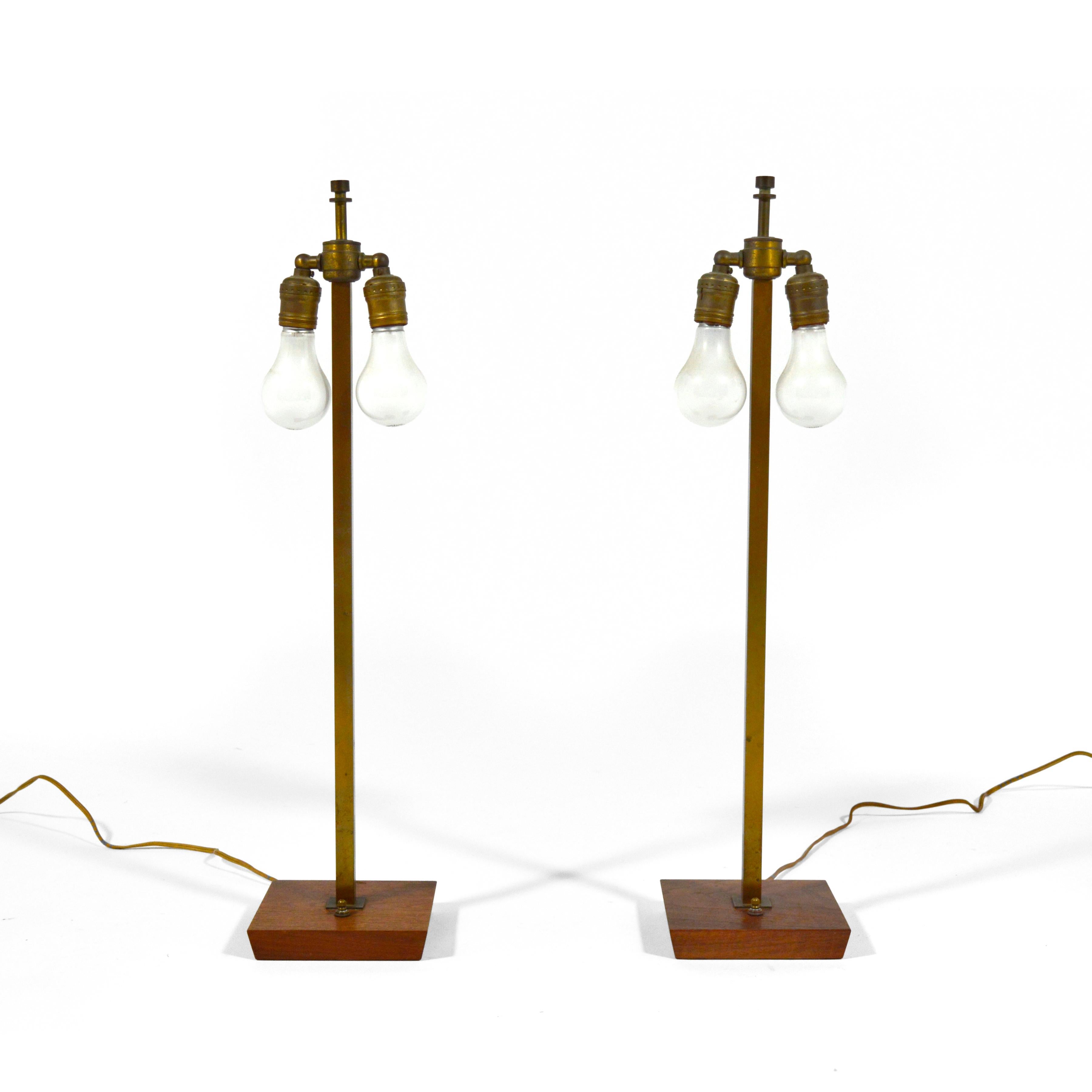American Pair of Nessen Table Lamps in Brass and Walnut For Sale