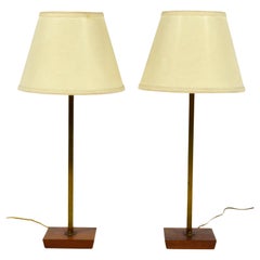 Vintage Pair of Nessen Table Lamps in Brass and Walnut