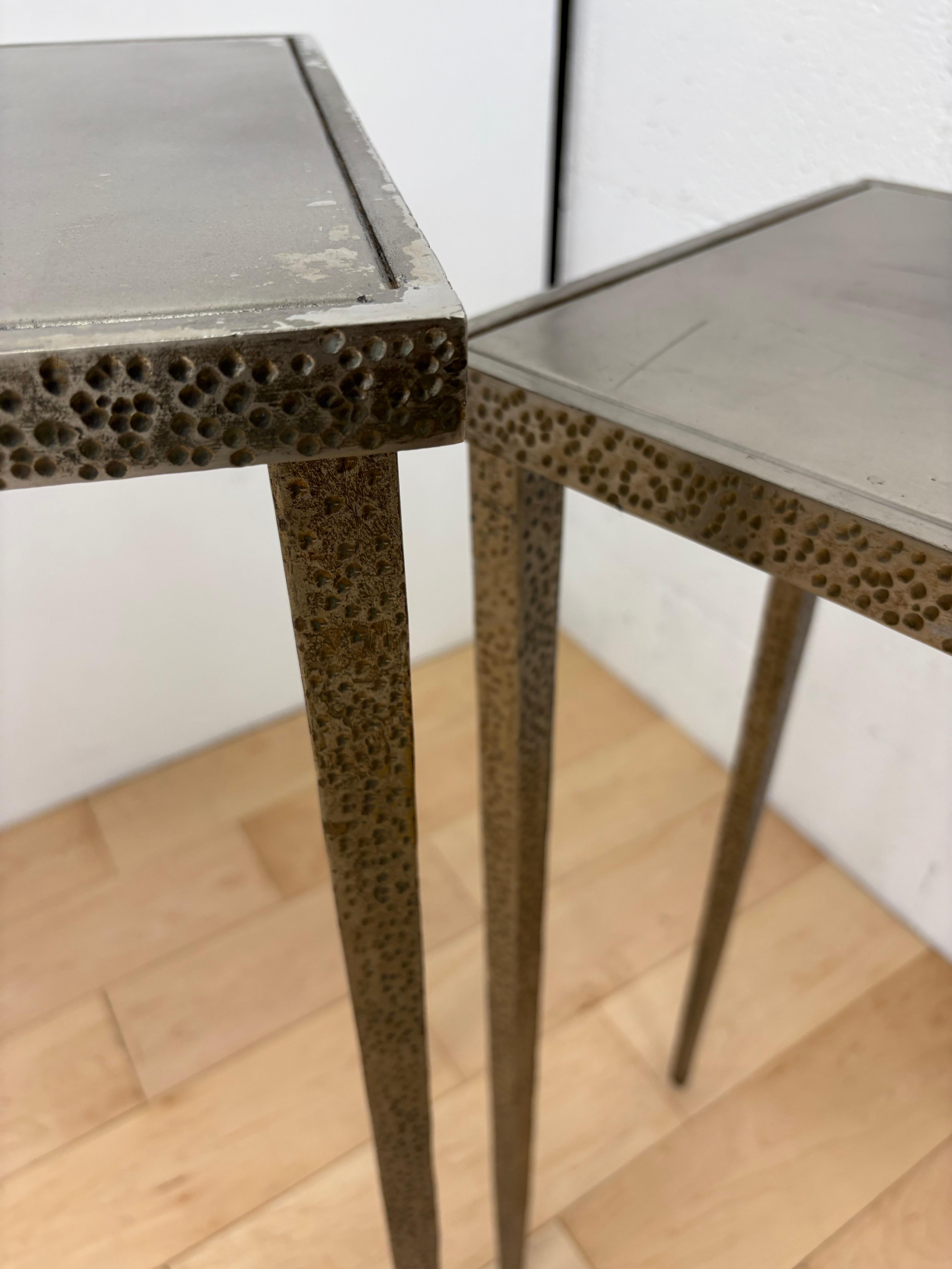 Pair of nesting Brutalist Stainless Steel Console Table, Jean Michel Frank style For Sale 5